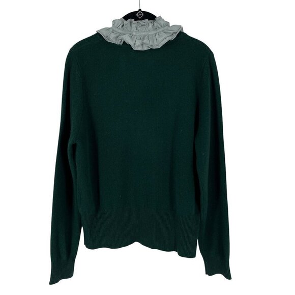 Sandro Bottle Green Ruffle Neck 100% Wool 100% Cotton Layered Pullover Sweater L - Picture 5 of 12